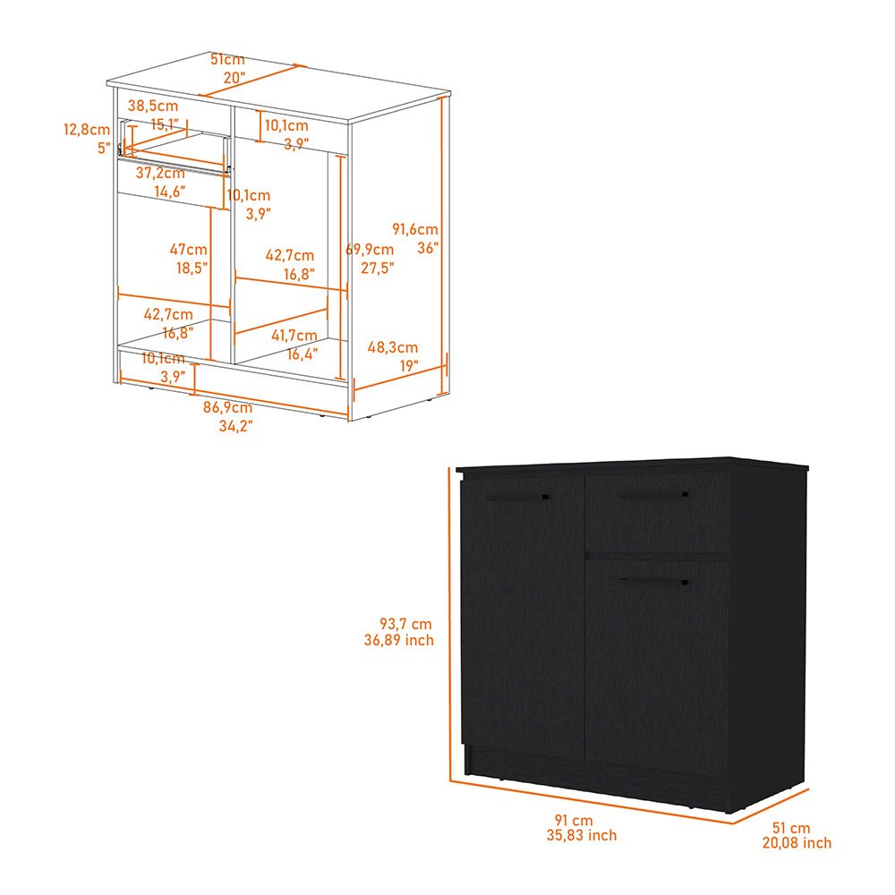 2-Door 1-Drawer Dresser Black. Picture 6