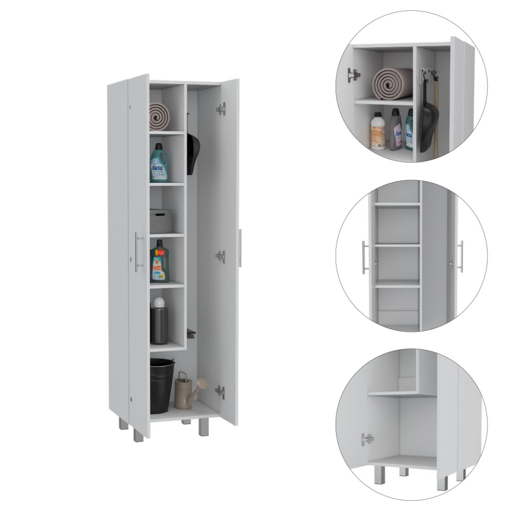 9-Shelf 2-Door 2-piece Kitchen Set, Kitchen Island and Pantry White. Picture 2