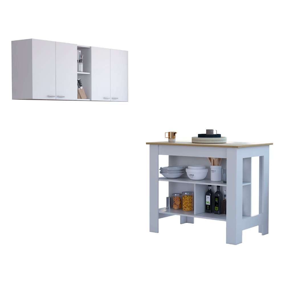 7-Shelf 4-Door 2-piece Kitchen Set, Upper Wall Cabinet and Kitchen Island. Picture 4