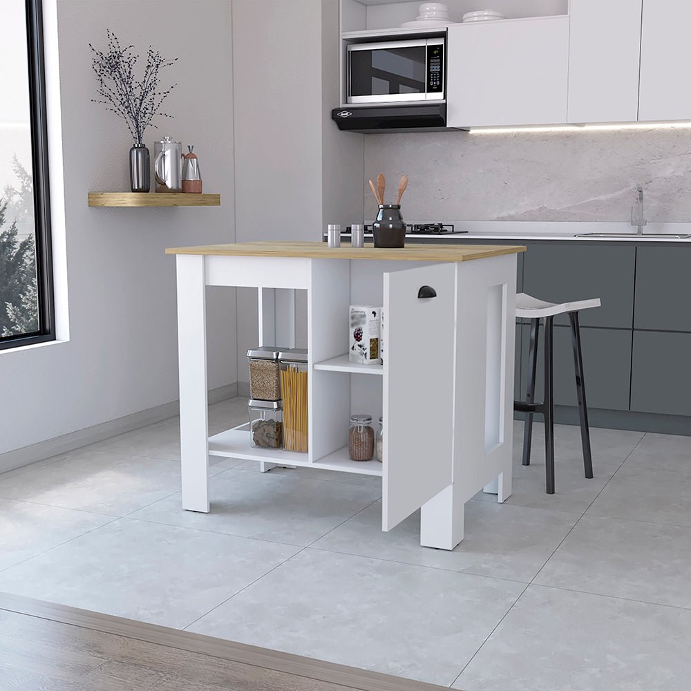 1-Door Kitchen Island with Open Shelf White and Macadamia. Picture 5
