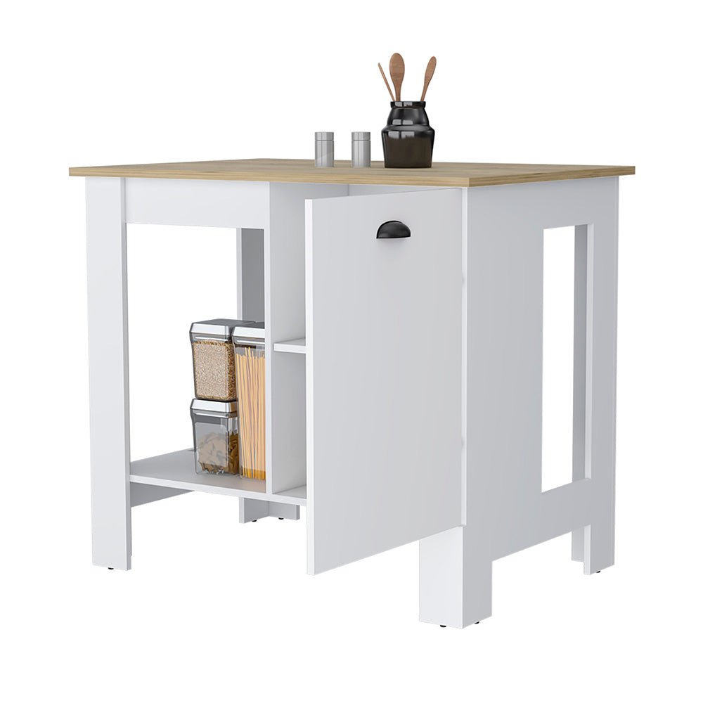 1-Door Kitchen Island with Open Shelf White and Macadamia. Picture 3
