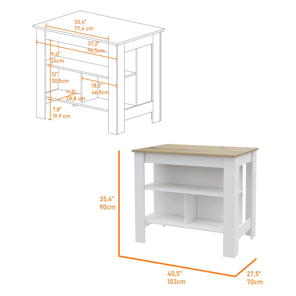 7-Shelf 4-Door 2-piece Kitchen Set, Kitchen Island and Pantry Cabinet White. Picture 3
