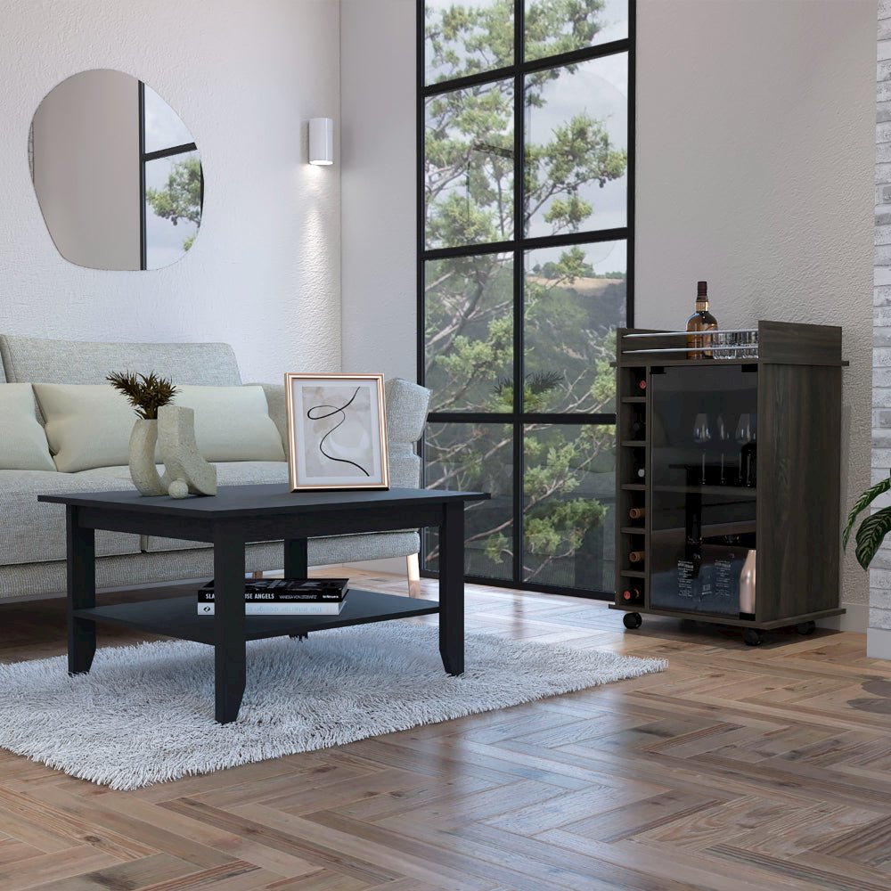 4-Shelf 2-piece Living Room Set, Coffee Table and Bar Cabinet Black and Espresso. Picture 4
