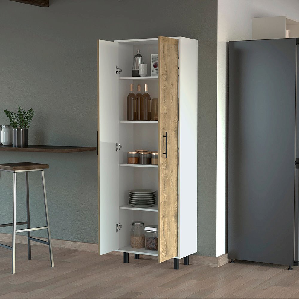 2-Door 5-Shelf Kitchen Pantry White and Macadamia. Picture 5