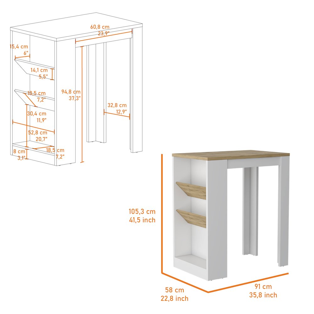 Wine Storage Pedestal Kitchen Island White and Macadamia. Picture 6