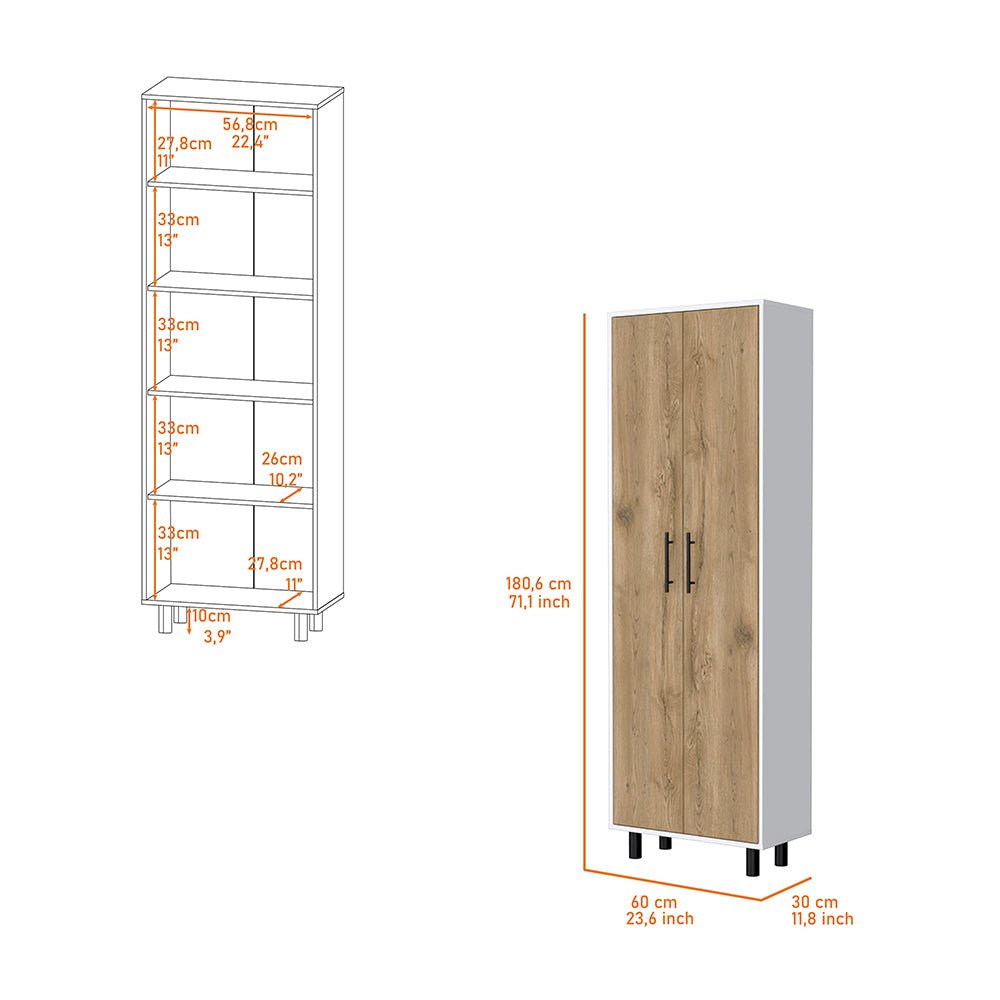 2-Door 5-Shelf Kitchen Pantry White and Macadamia. Picture 6
