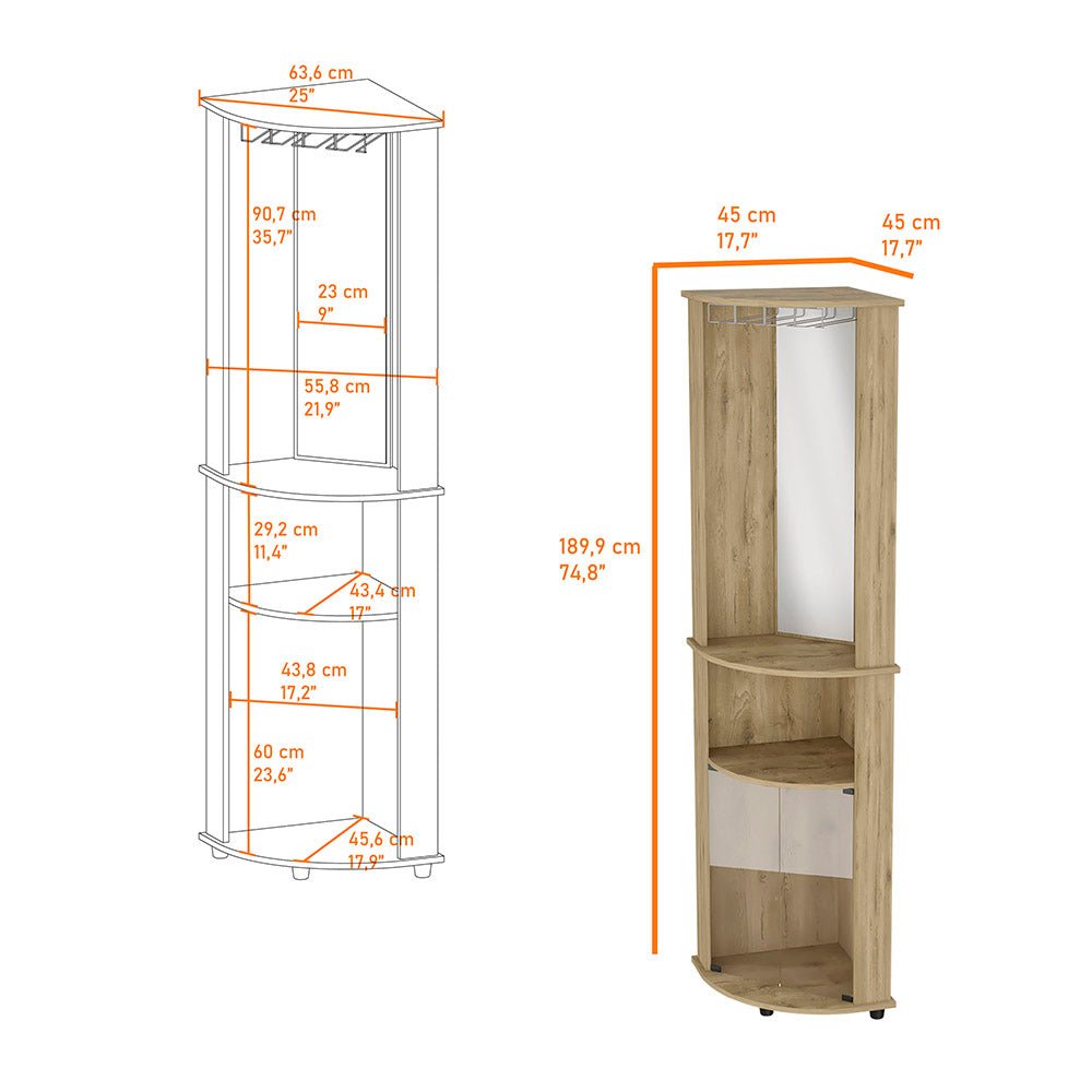2-Door 2-Shelf Corner Bar Cabinet with Glass Rack Macadamia. Picture 6