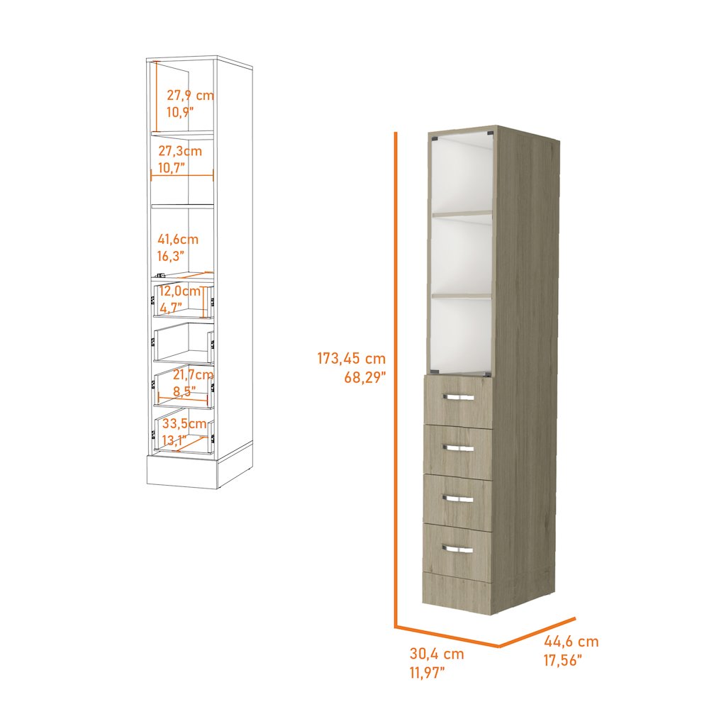 4-Drawer 3-Shelf Linen Cabinet Light Pine. Picture 2