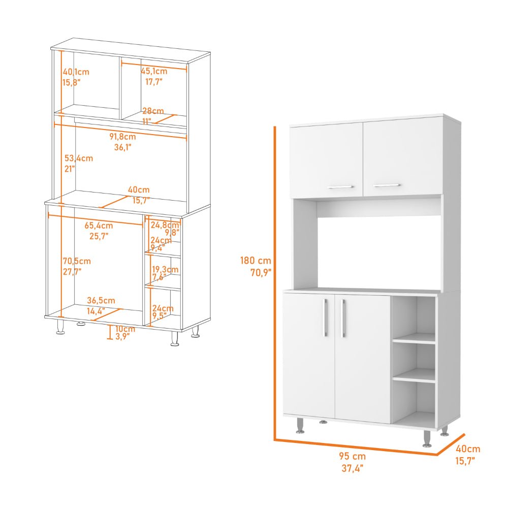 7-Shelf 4-Door 2-piece Kitchen Set, Kitchen Island and Pantry Cabinet White. Picture 7