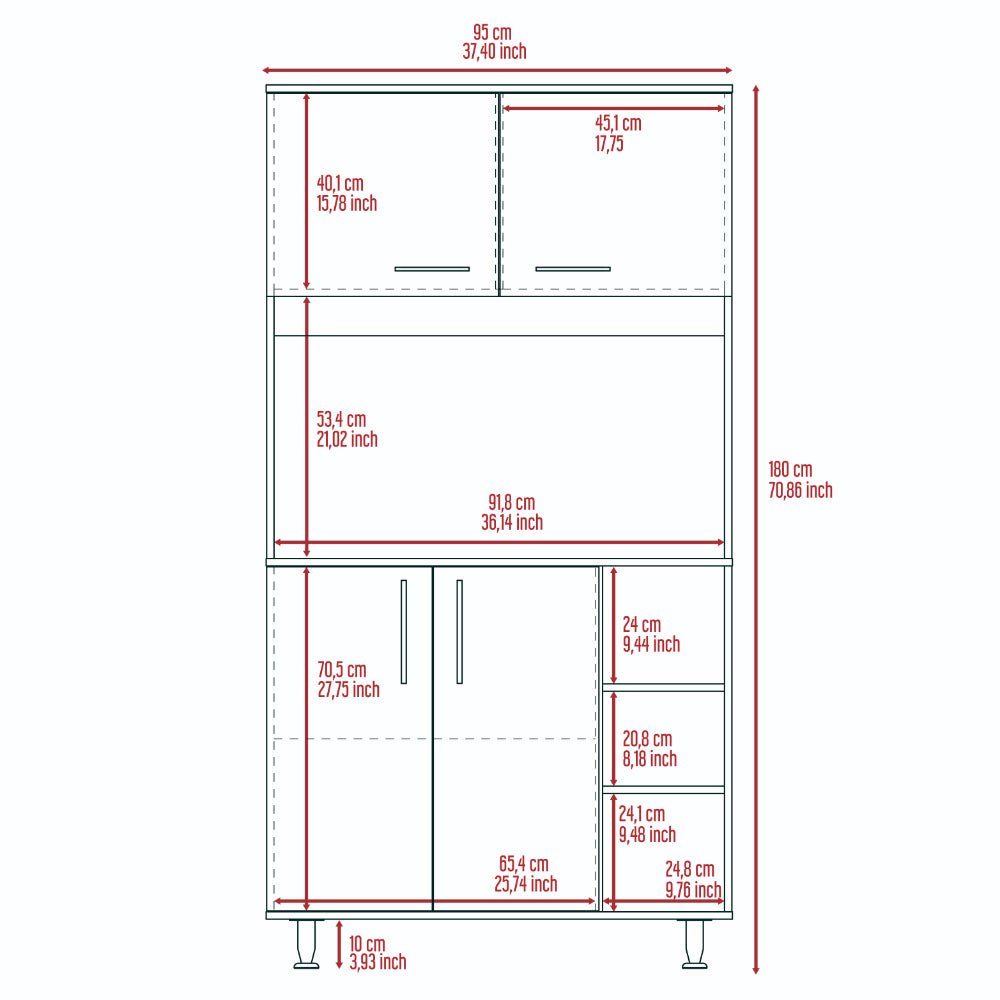7-Shelf 4-Door 2-piece Kitchen Set, Kitchen Island and Pantry Cabinet White. Picture 7