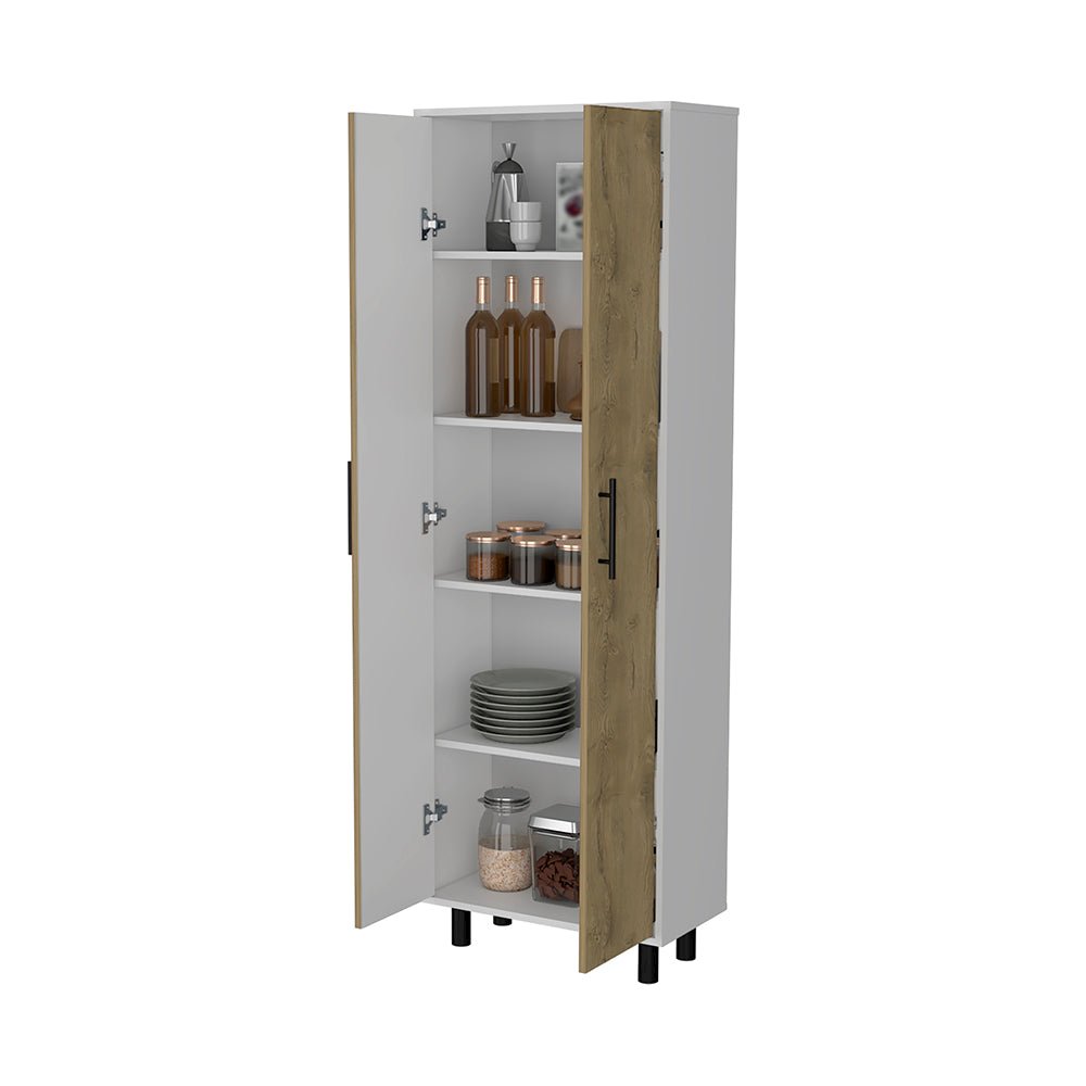 2-Door 5-Shelf Kitchen Pantry White and Macadamia. Picture 3
