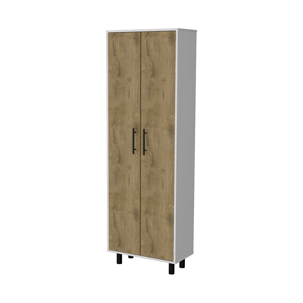 2-Door 5-Shelf Kitchen Pantry White and Macadamia. Picture 1