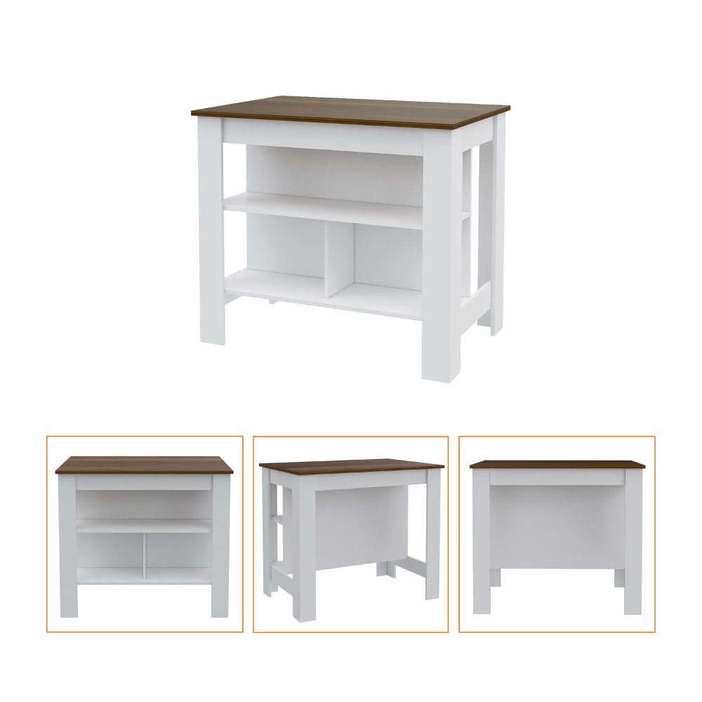 7-Shelf 4-Door 2-piece Kitchen Set, Kitchen Island and Pantry Cabinet White. Picture 3