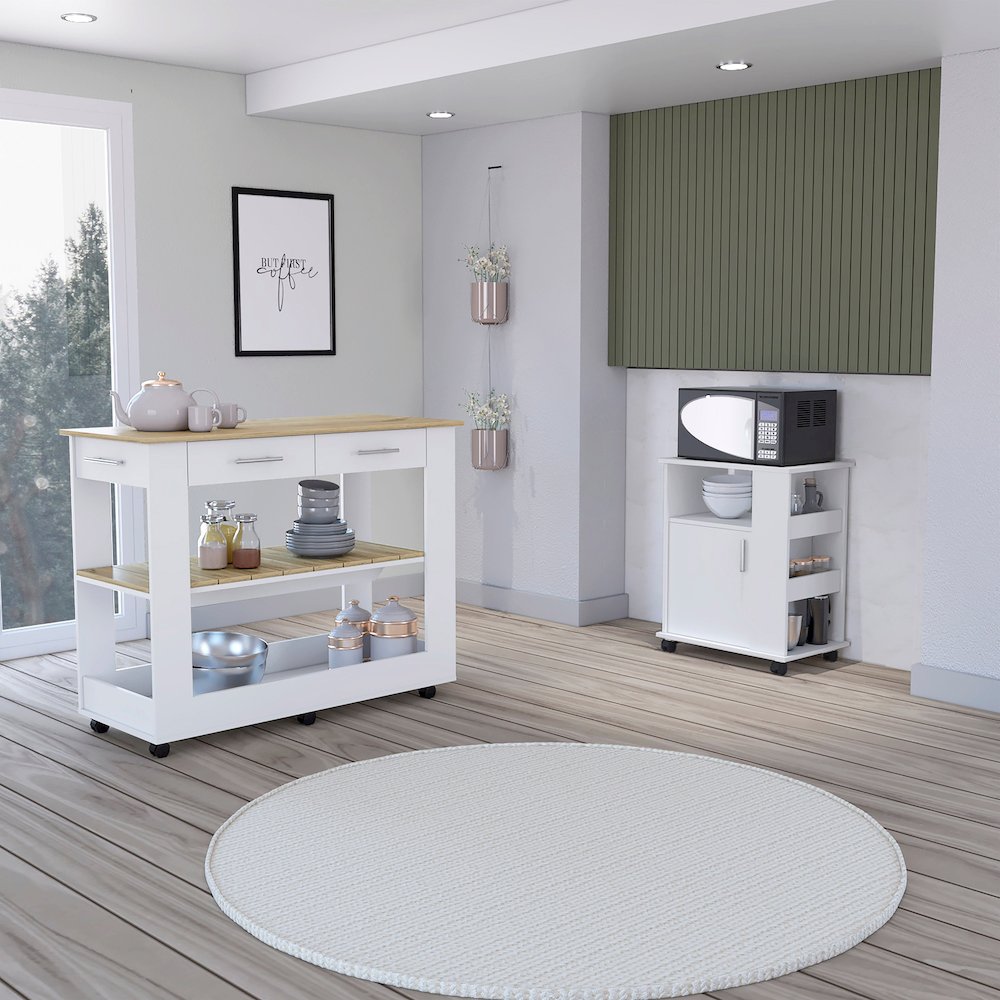 6-Shelf 1-Door 3-Drawer 2-piece Kitchen Set, Kitchen Island and Kitchen Cart. Picture 4