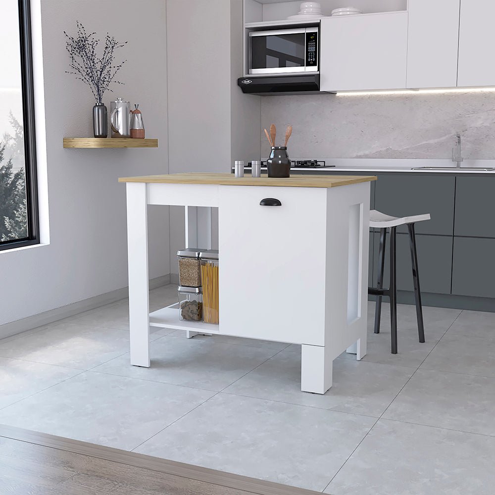 1-Door Kitchen Island with Open Shelf White and Macadamia. Picture 4