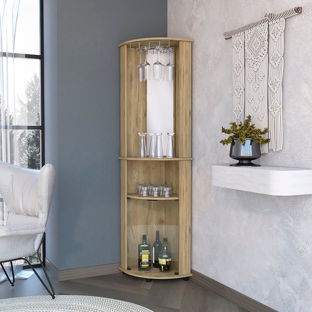 2-Door 2-Shelf Corner Bar Cabinet with Glass Rack Macadamia. Picture 4