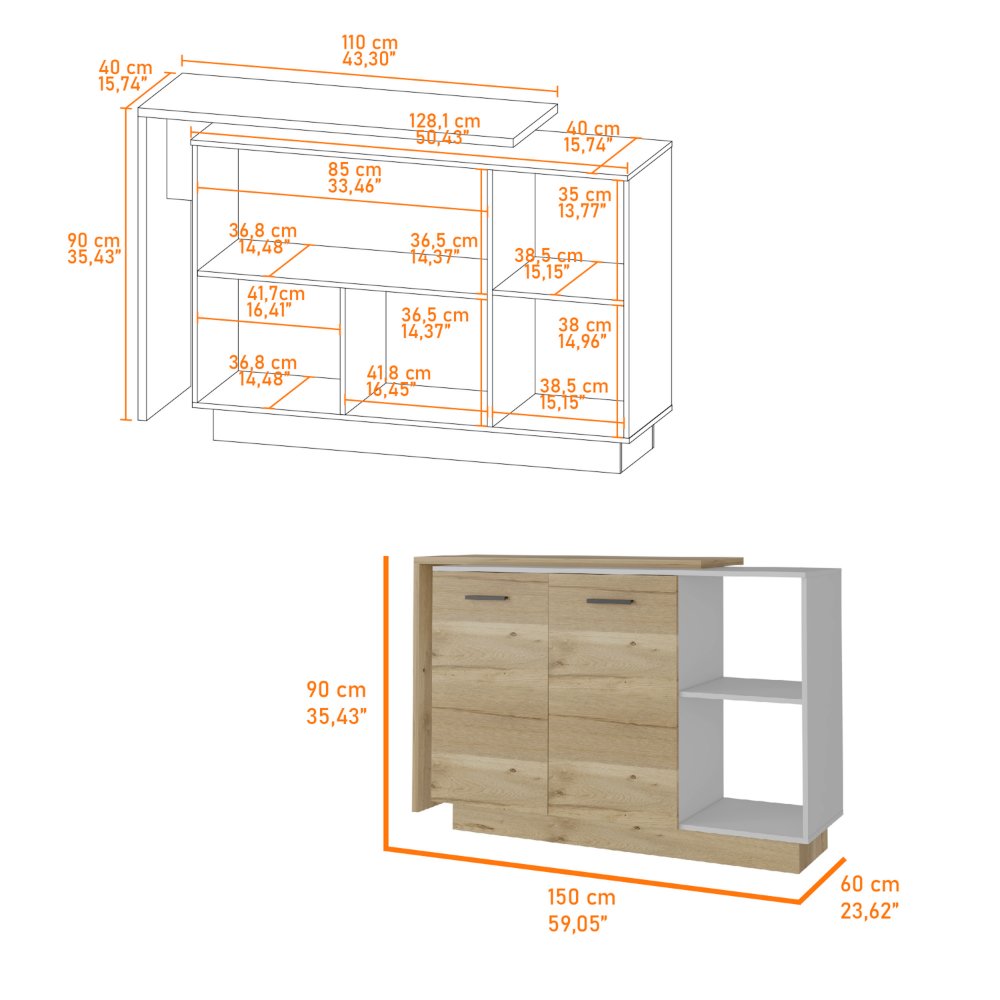 4-Door 2-piece Kitchen Set, Kitchen Island and Pantry Cabinet White. Picture 6