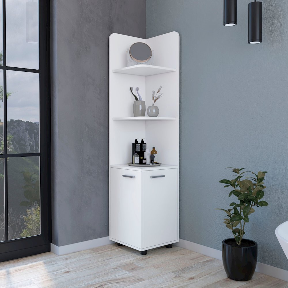 2-Door 4-Shelf Tall Storage Cabinet White. Picture 4