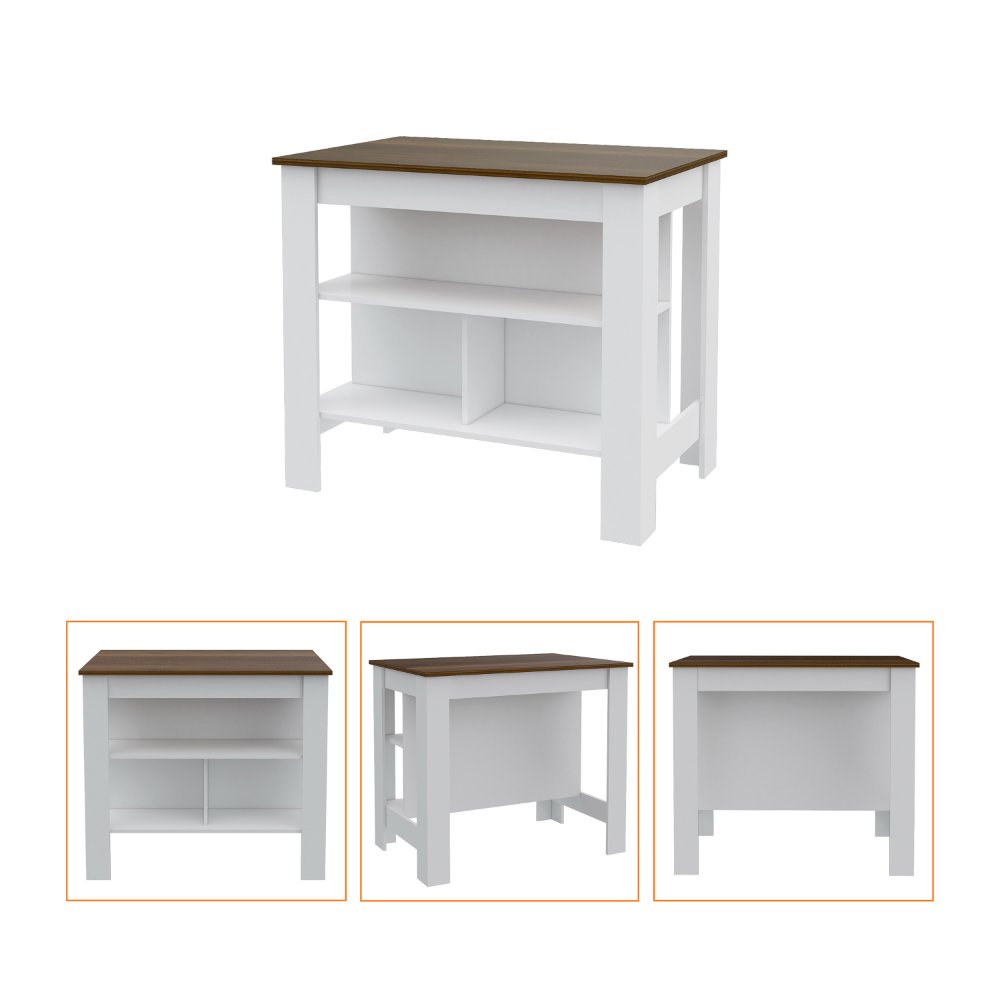 9-Shelf 2-Door 2-piece Kitchen Set, Kitchen Island and Pantry White and Walnut. Picture 1