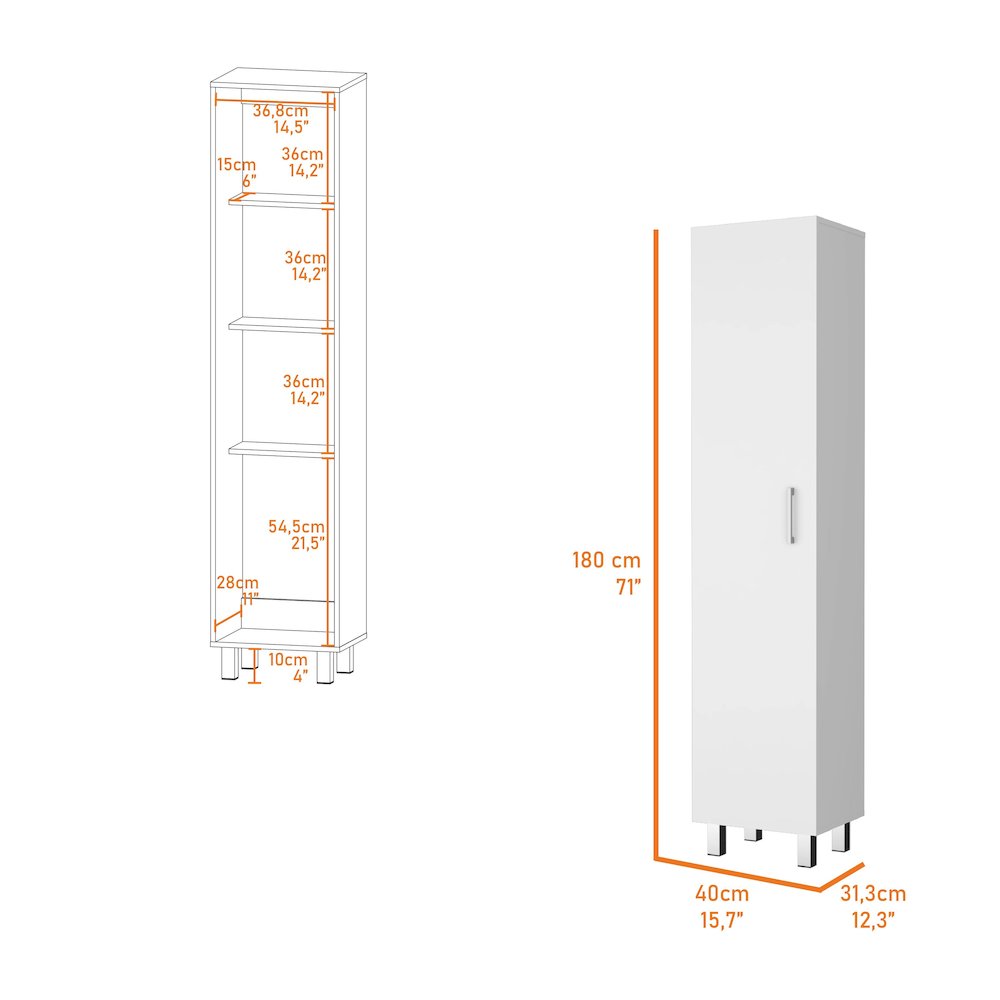 1-Door 4-Shelf Tall Storage Cabinet White. Picture 3