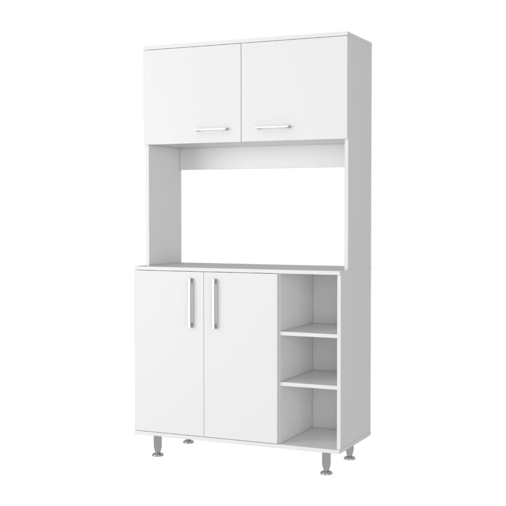 7-Shelf 4-Door 2-piece Kitchen Set, Kitchen Island and Pantry Cabinet White. Picture 1