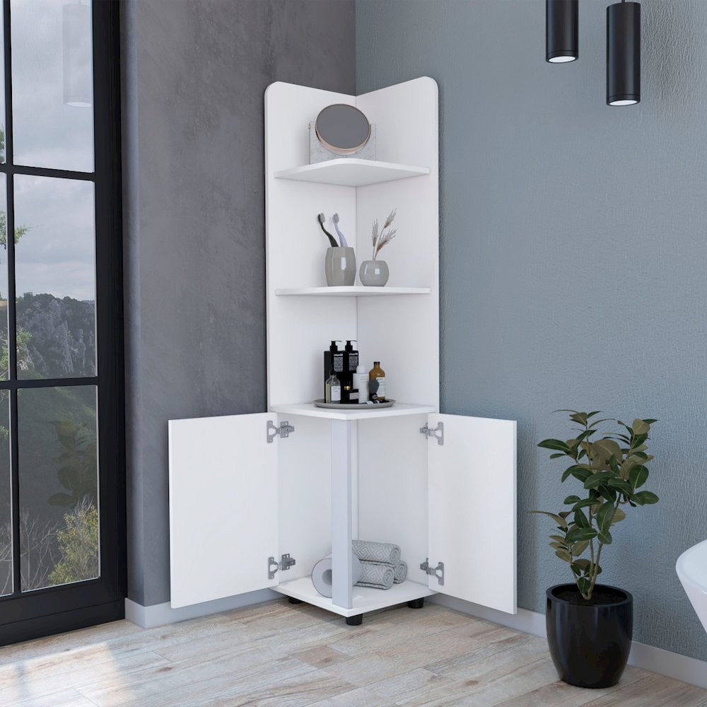 2-Door 4-Shelf Tall Storage Cabinet White. Picture 5