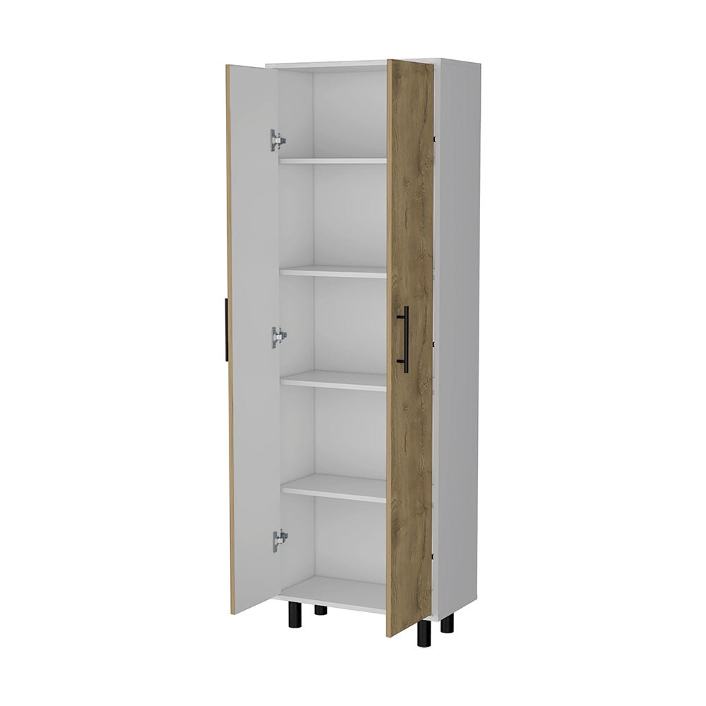 2-Door 5-Shelf Kitchen Pantry White and Macadamia. Picture 2
