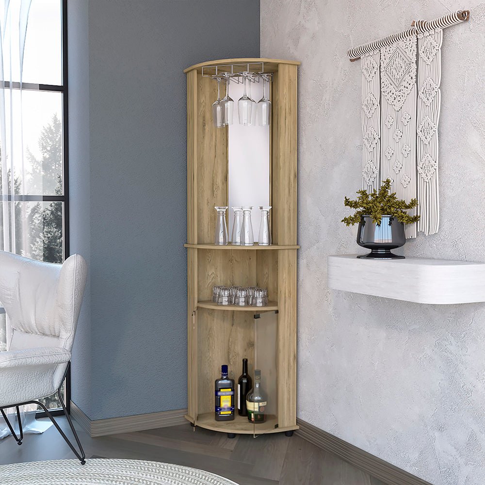 2-Door 2-Shelf Corner Bar Cabinet with Glass Rack Macadamia. Picture 5