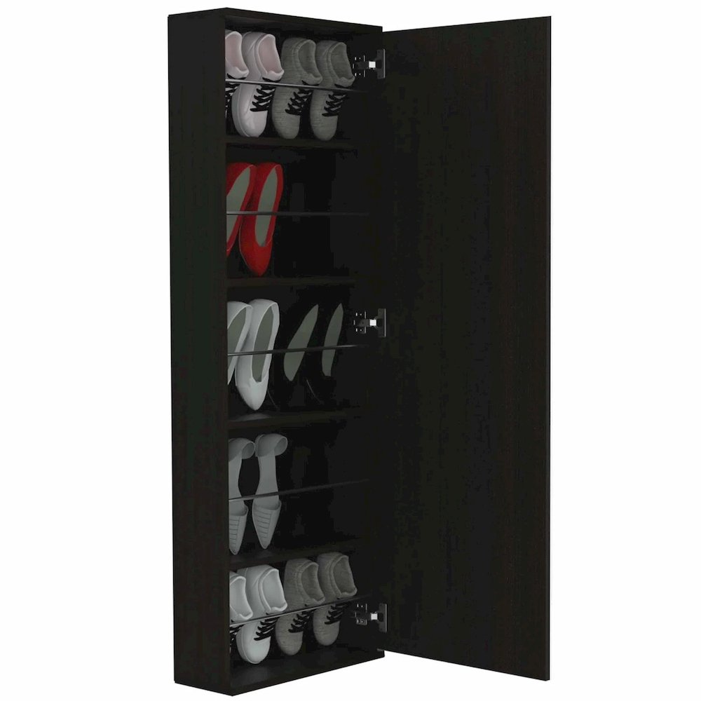 2-Piece Bedroom Set, Wall Mounted Shoe Rack and Dresser, Black, Mirror and Pine. Picture 2