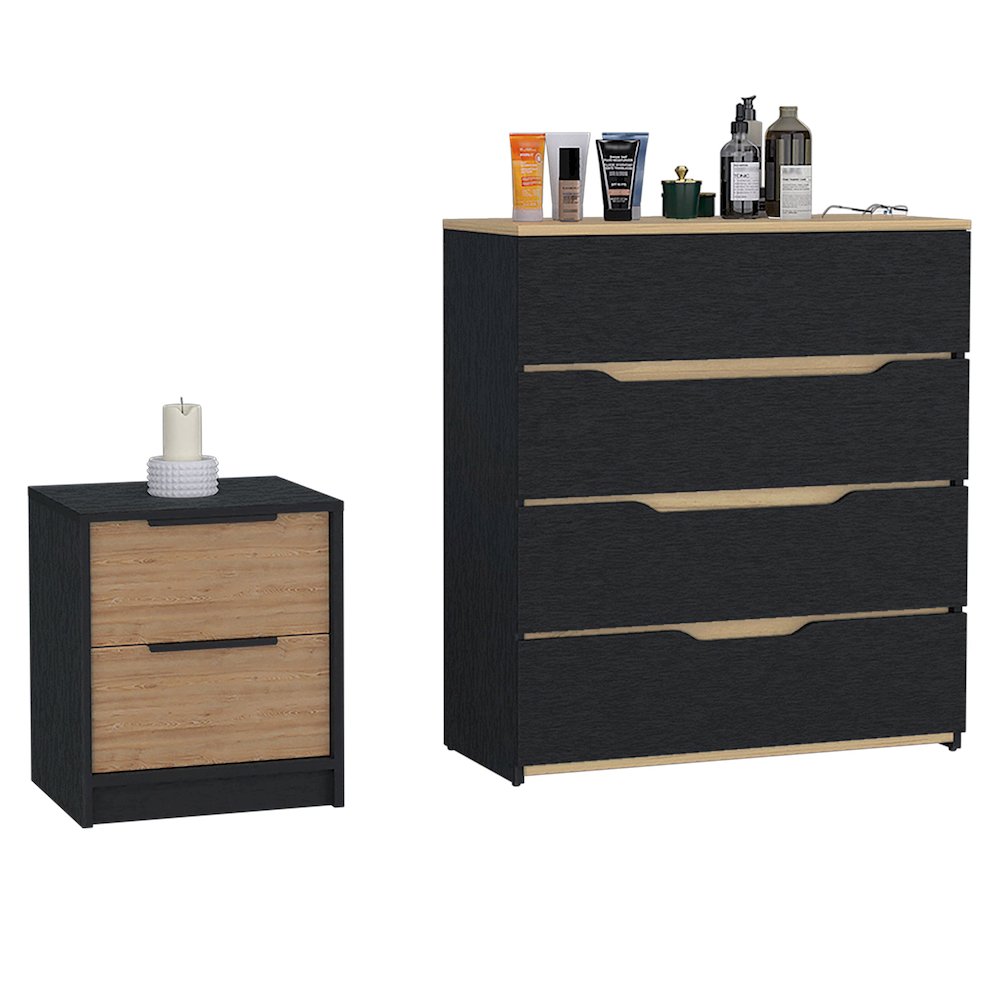 2-Piece Bedroom Set, Nightstand and Dresser, Black, Pine and Light Oak. Picture 5