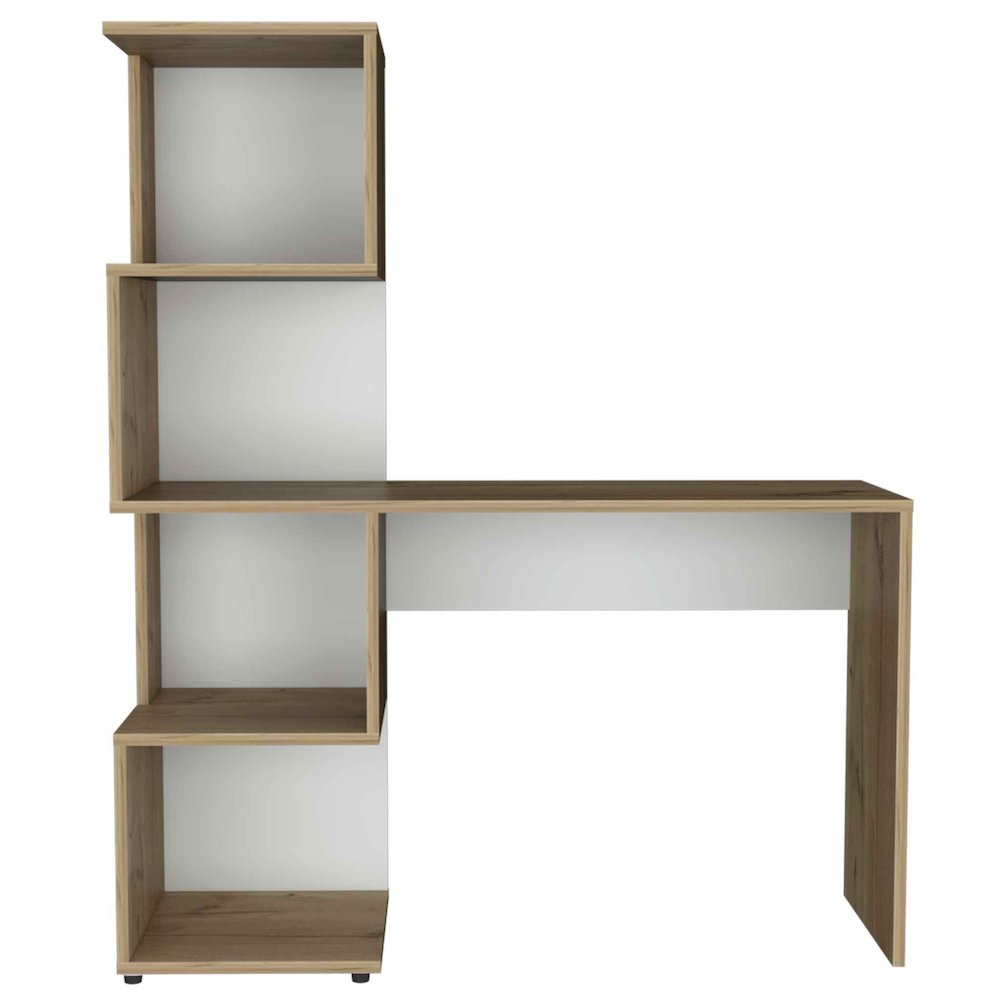 Writing Desk with Geometric Bookcase Light Oak and White. Picture 5