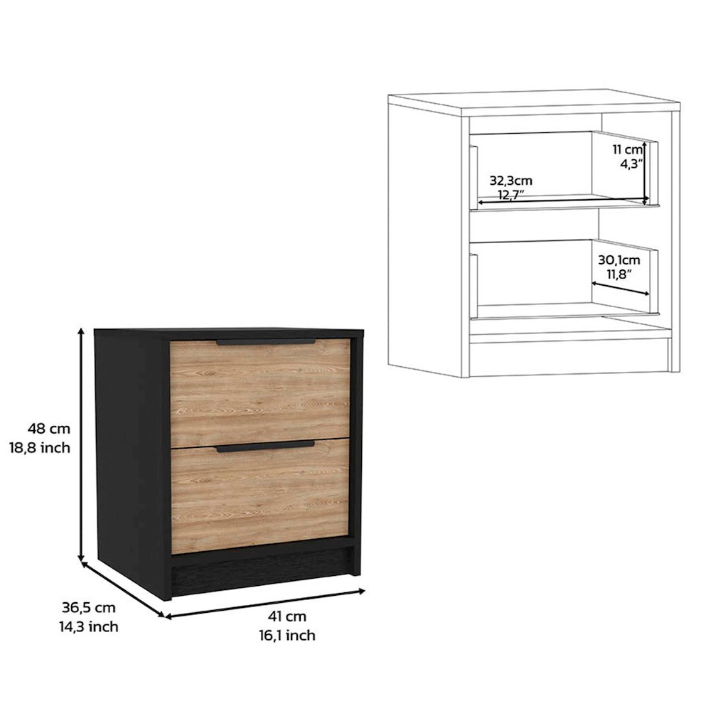 3-Piece Bedroom Set, Two Nightstands and Dresser, Black and Pine. Picture 3