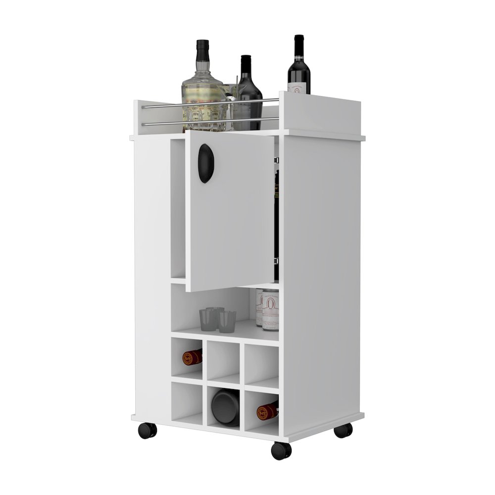 1-Door Bar Cart with Wine Rack and Casters White. Picture 6