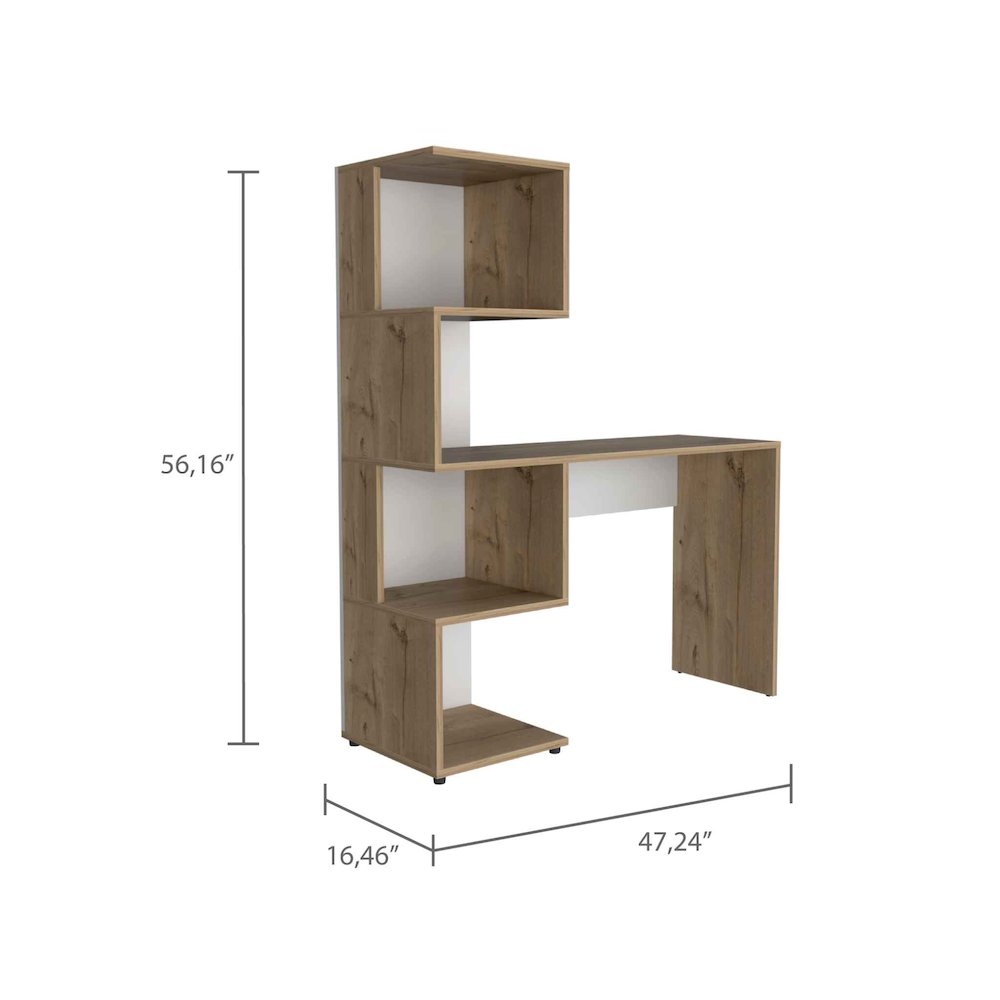 Writing Desk with Geometric Bookcase Light Oak and White. Picture 6