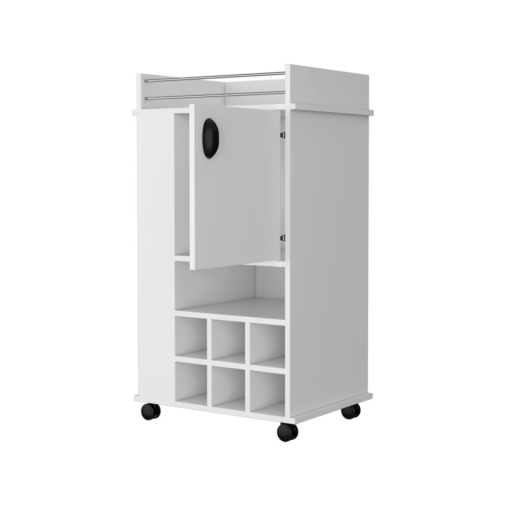 1-Door Bar Cart with Wine Rack and Casters White. Picture 2