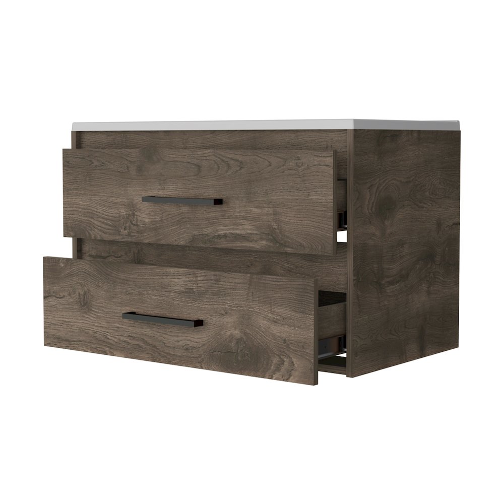 2-Drawer Wall Mounted Bathroom Vanity in Dark Brown and White. Picture 2