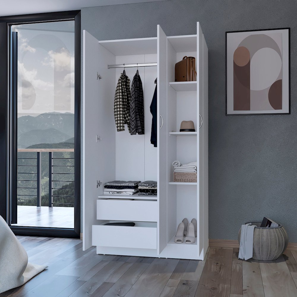 3-Door Wardrobe with Hanging Rod White. Picture 5