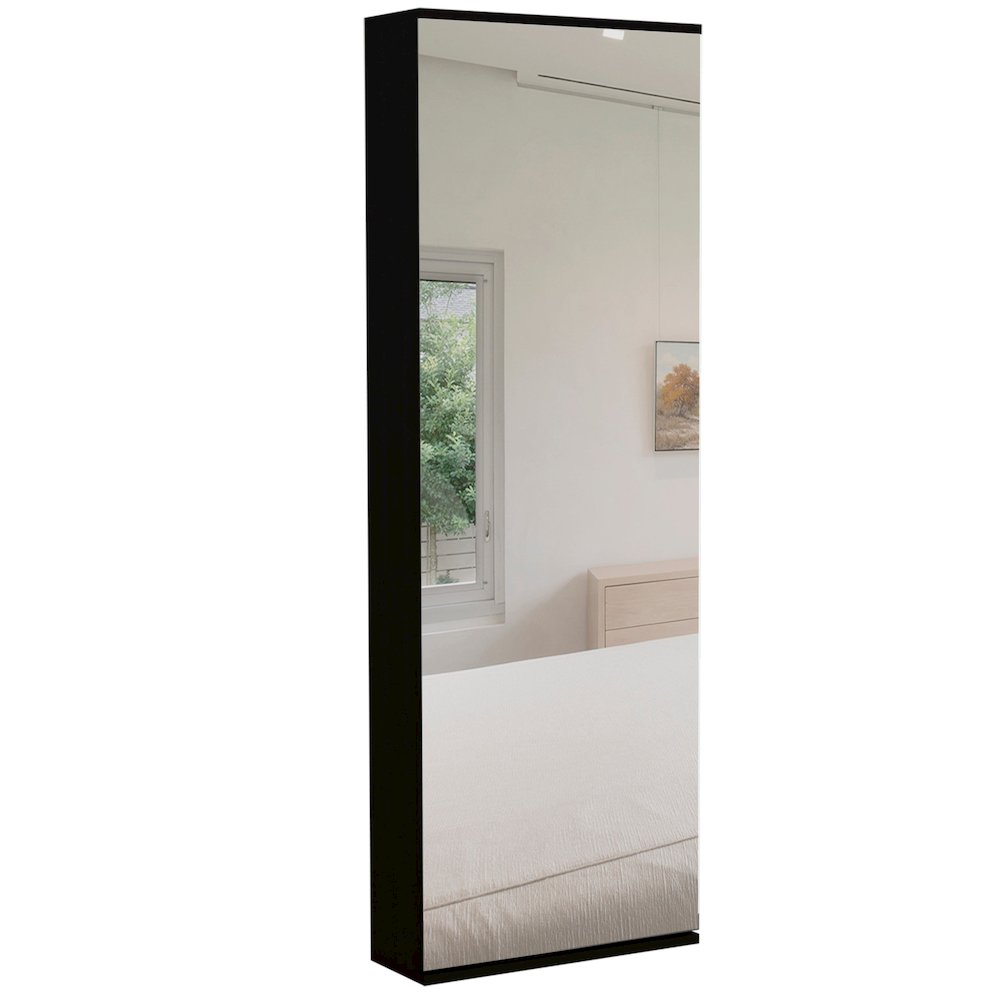 2-Piece Bedroom Set, Wall Mounted Shoe Rack and Dresser, Black, Mirror and Pine. Picture 3