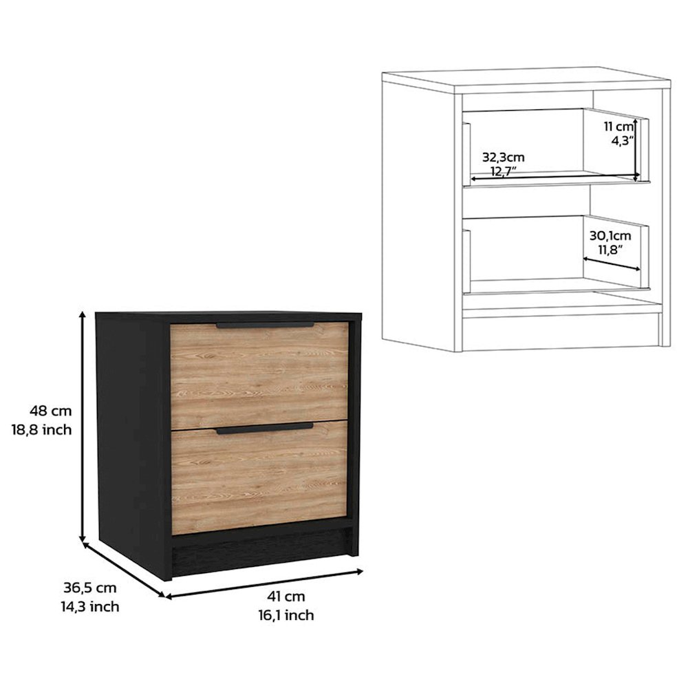 2-Piece Bedroom Set, Nightstand and Dresser, Black, Pine and Light Oak. Picture 6