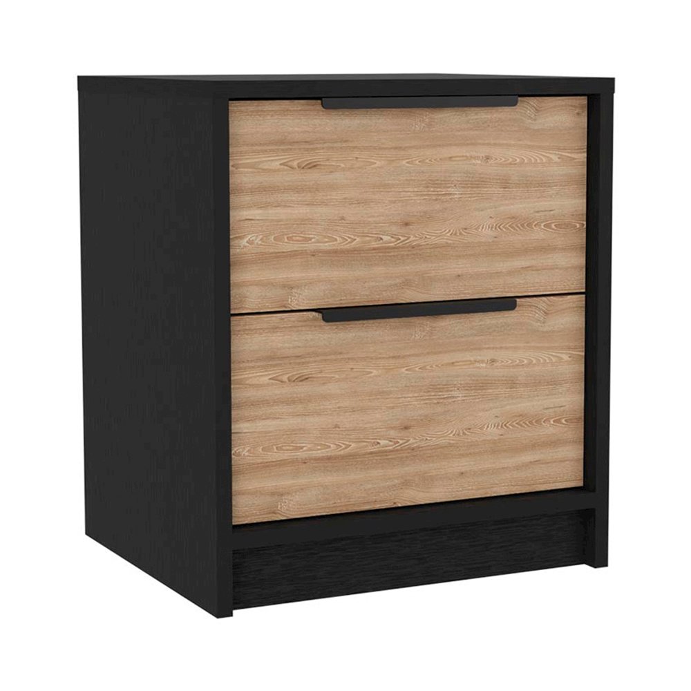 3-Piece Bedroom Set, Two Nightstands and Dresser, Black and Pine. Picture 1