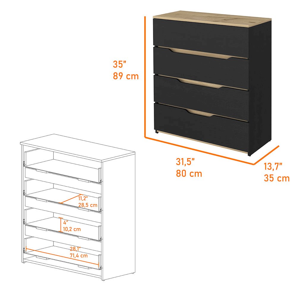 2-Piece Bedroom Set, Nightstand and Dresser, Black, Pine and Light Oak. Picture 3