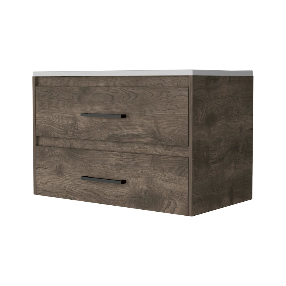 2-Drawer Wall Mounted Bathroom Vanity in Dark Brown and White. Picture 1
