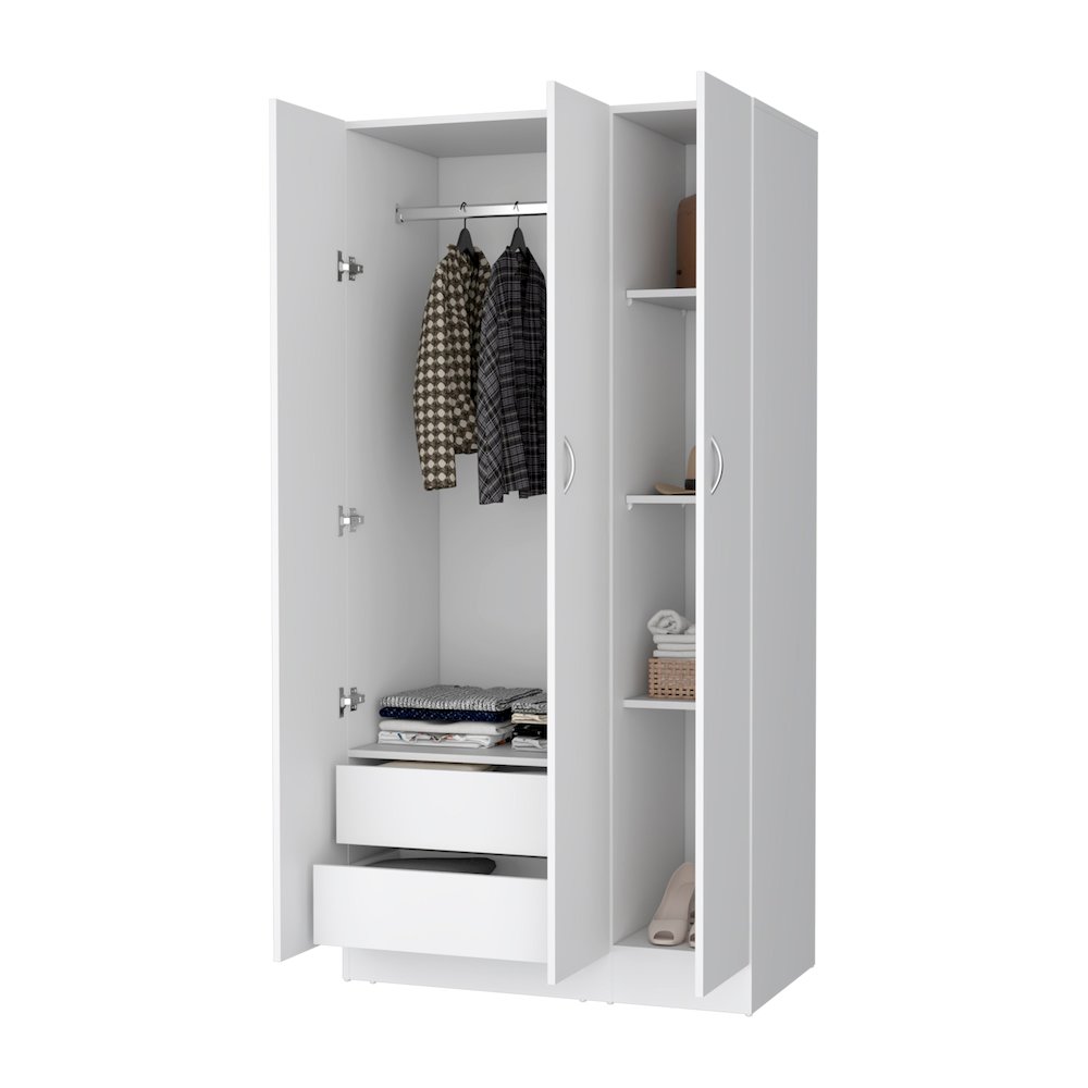 3-Door Wardrobe with Hanging Rod White. Picture 3