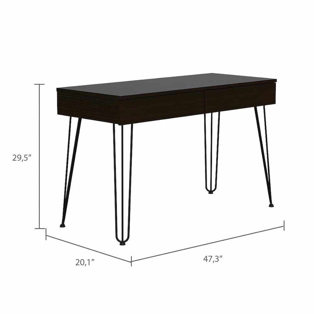 2-Drawer Writing Desk with Hairpin Legs Black. Picture 3