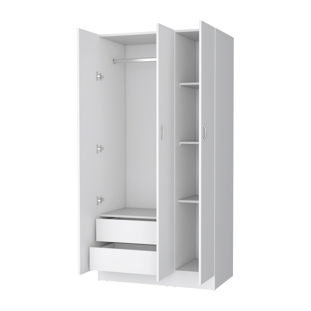 3-Door Wardrobe with Hanging Rod White. Picture 2