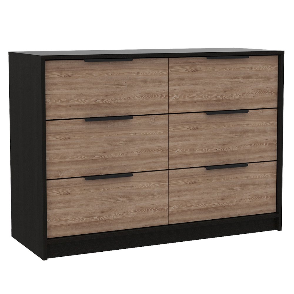 3-Piece Bedroom Set, Two Nightstands and Dresser, Black and Pine. Picture 2