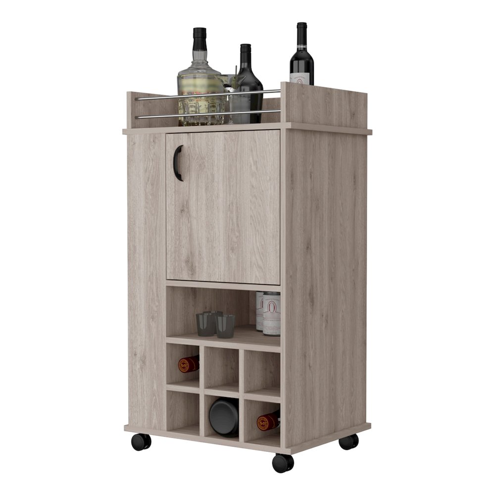 1-Door Bar Cart with Wine Rack and Casters Light Gray. Picture 3