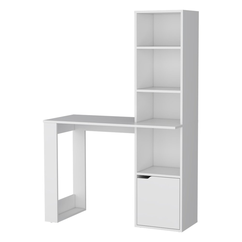 Computer Desk with 4-Tier Bookcase and 1-Door Cabinet White. Picture 6