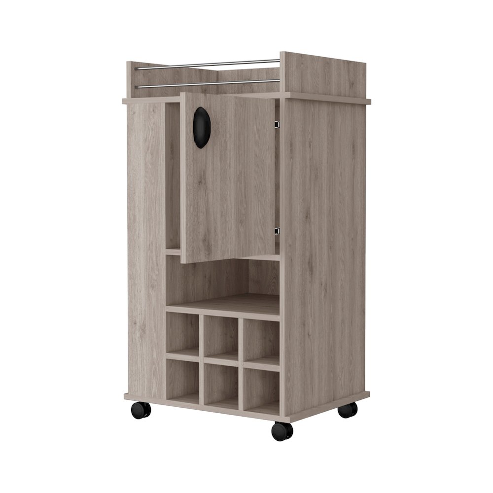 1-Door Bar Cart with Wine Rack and Casters Light Gray. Picture 2