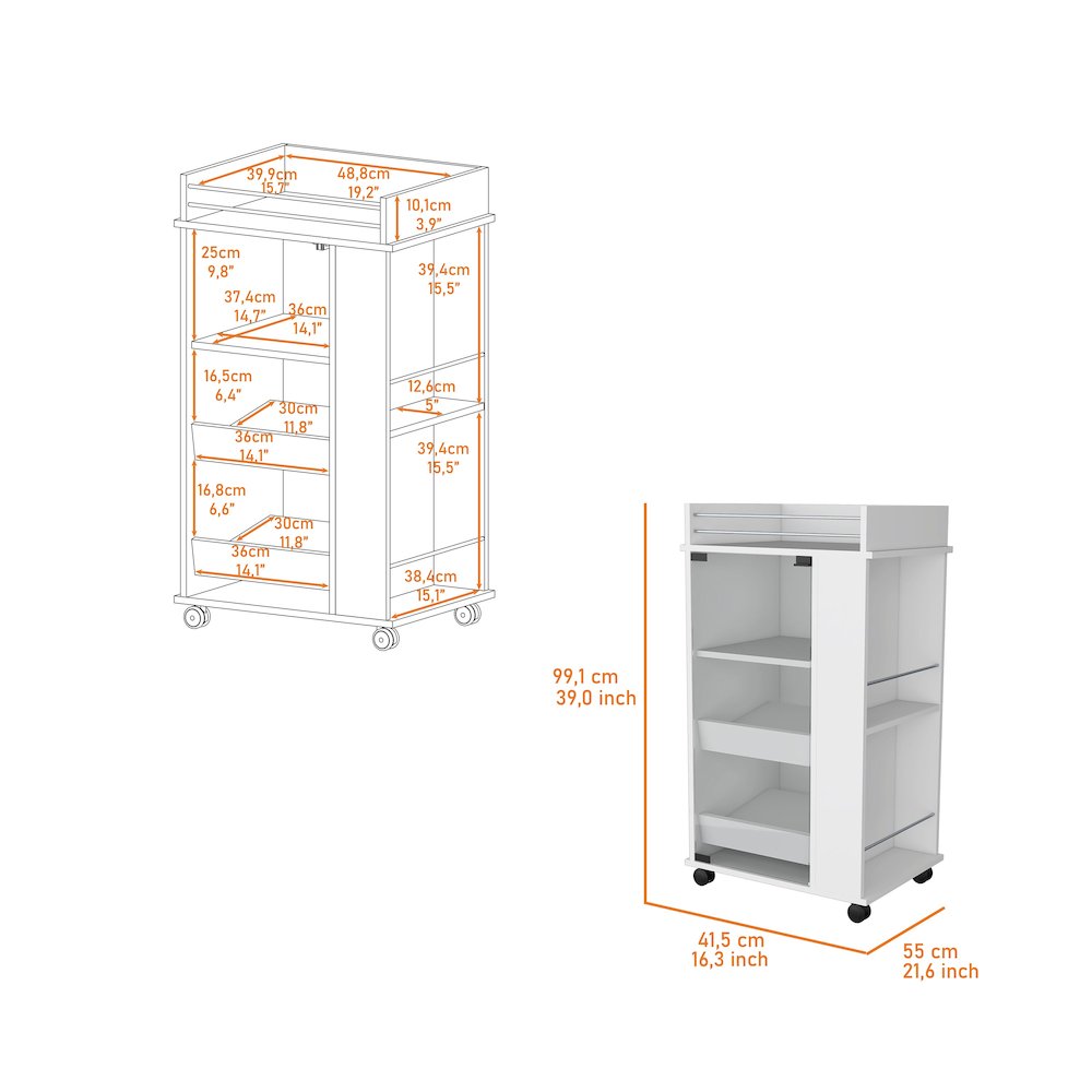 Park Glass Door Bar Cart with Bottle Holder and Casters White. Picture 7